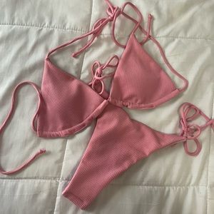 Pink and Purple Reversible Triangle Bikini Set